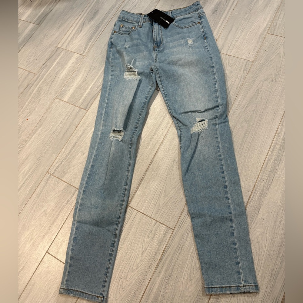 Fashion Nova Light Blue Ripped Skinny Jeans